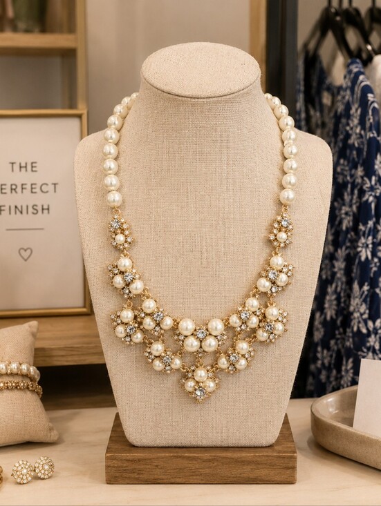 Charter Club Jewelry - CHARTER CLUB GOLD WHITE PEARLS RHINESTONES NECKLACE BIRTHDAY PARTY